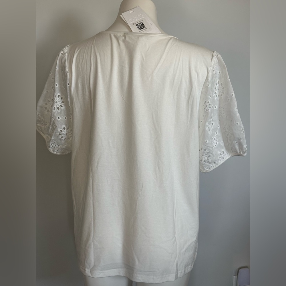 Grace Karin Ivory Eyelet Puff Short Sleeve Top NWT - Picture 4 of 8